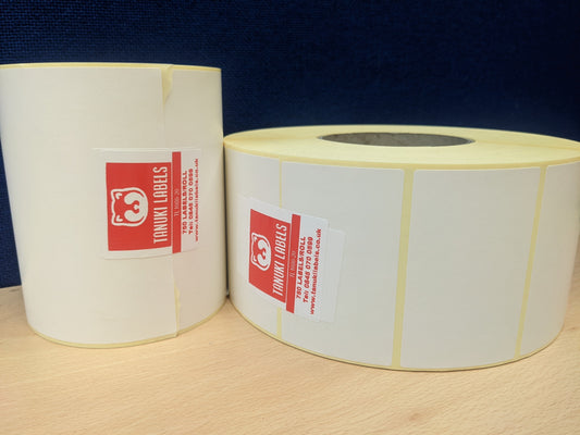 50 x 25mm Topcoated Thermal Paper Labels / Permanent Adhesive / 76mm Cores